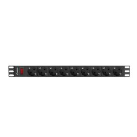   Lanberg PDU-09F-0300-BK 19" 1U 9xSchuko aljzat Uni-Schuko csatlakozóvéggel 3m fekete elosztósor kapcsolóval