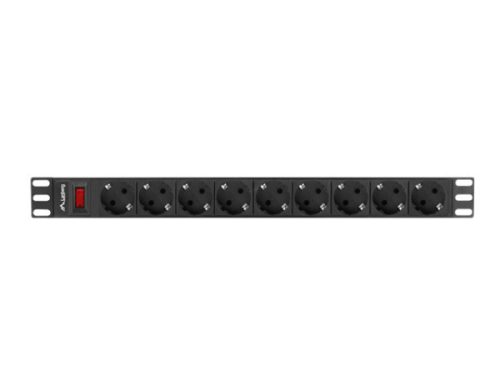 Lanberg PDU-09F-0300-BK 19" 1U 9xSchuko aljzat Uni-Schuko csatlakozóvéggel 3m fekete elosztósor kapcsolóval