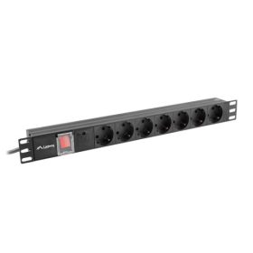   Lanberg PDU-07F-0200-IEC-BK 19" 1U 7xSchuko aljzat C14 csatlakozóvéggel 2m fekete elosztósor kapcsolóval