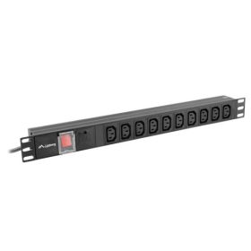   Lanberg PDU-10I-0200-IEC-BK 19" 1U 10xC13 aljzat C14 csatlakozóvéggel 2m fekete elosztósor kapcsolóval