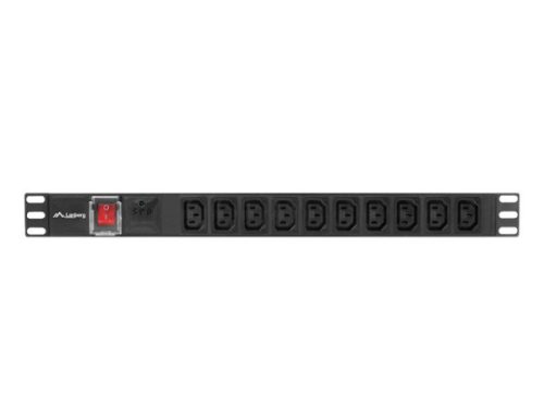 Lanberg PDU-10I-0200-IEC-BK 19" 1U 10xC13 aljzat C14 csatlakozóvéggel 2m fekete elosztósor kapcsolóval