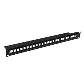   Lanberg PPKS-1024-B 19" 1U üres fekete patch panel 24 db Keystone jack fogadására, kábeltartóval