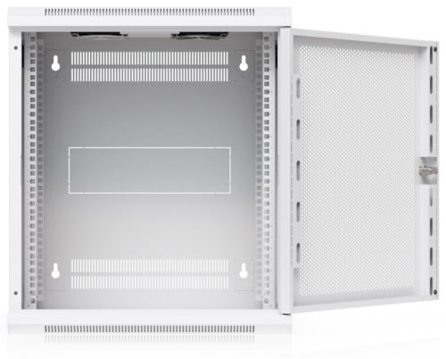 Ubiquiti UACC-RACK-12U-WALL-450-P 19" 12U 635x550x450mm MAX:50kg perforált ajtós fehér fali rack szekrény