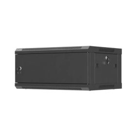   Lanberg WF01-6404-00B 19" 4U SZÉL:600mm MÉLY:450mm MAG:290mm lapraszerelt fémajtós fekete fali rack szekrény