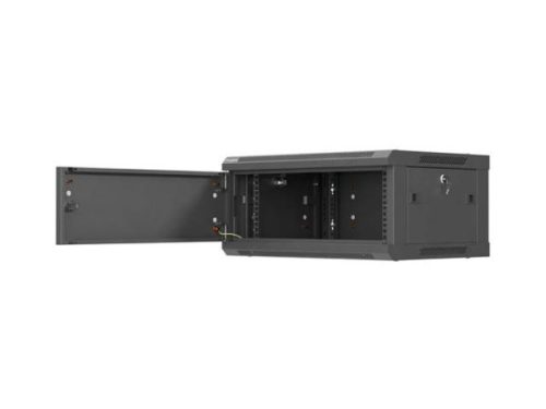 Lanberg WF01-6404-00B 19" 4U SZÉL:600mm MÉLY:450mm MAG:290mm lapraszerelt fémajtós fekete fali rack szekrény