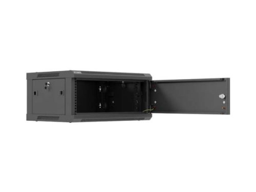Lanberg WF01-6404-00B 19" 4U SZÉL:600mm MÉLY:450mm MAG:290mm lapraszerelt fémajtós fekete fali rack szekrény