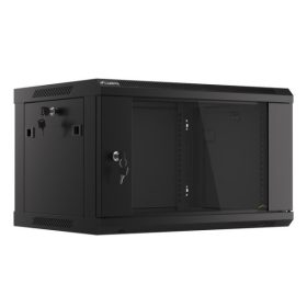   Lanberg WF01-6406-10B 19" 6U SZÉL:600mm MÉLY:450mm MAG:379mm lapraszerelt üvegajtós fekete fali rack szekrény