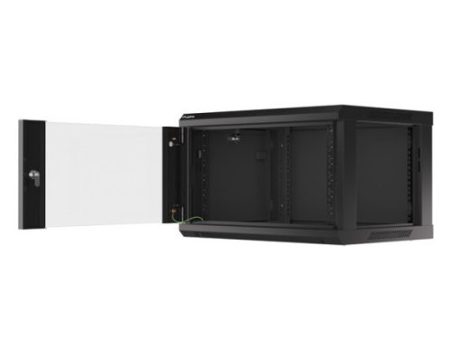 Lanberg WF01-6406-10B 19" 6U SZÉL:600mm MÉLY:450mm MAG:379mm lapraszerelt üvegajtós fekete fali rack szekrény