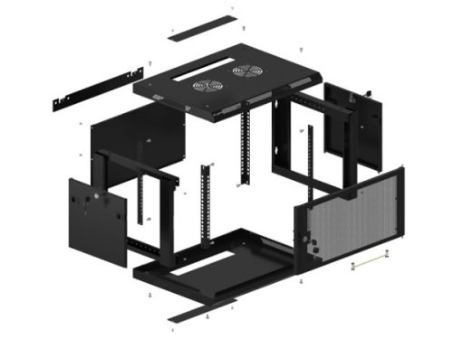 Lanberg WF01-6406-23B 19" 6U SZÉL:600mm MÉLY:450mm MAG:379mm lapraszerelt perforált ajtós fekete fali rack szekrény