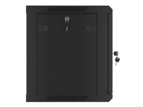 Lanberg WF01-6409-00B 19" 9U SZÉL:600mm MÉLY:450mm MAG:512mm lapraszerelt fémajtós fekete fali rack szekrény