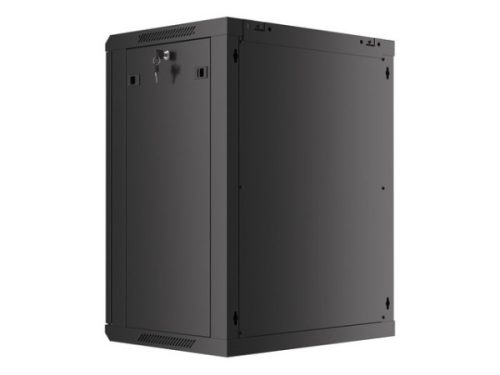 Lanberg WF01-6415-10B 19" 15U SZÉL:600mm MÉLY:450mm MAG:774mm lapraszerelt üvegajtós fekete fali rack szekrény