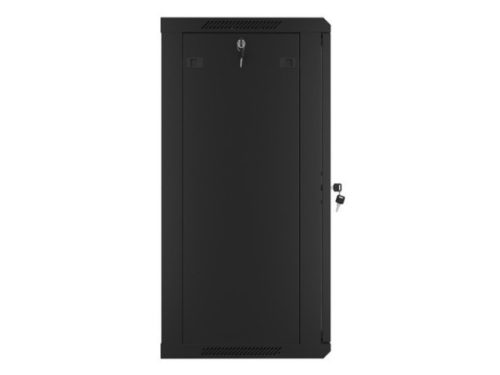 Lanberg WF01-6418-10B 19" 18U SZÉL:600mm MÉLY:450mm MAG:907mm lapraszerelt üvegajtós fekete fali rack szekrény