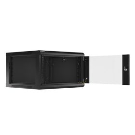   Lanberg WF01-6606-10B 19" 6U SZÉL:600mm MÉLY:600mm MAG:379mm lapraszerelt üvegajtós fekete fali rack szekrény