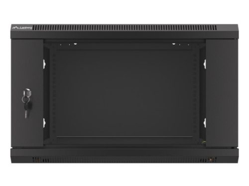 Lanberg WF01-6606-10B 19" 6U SZÉL:600mm MÉLY:600mm MAG:379mm lapraszerelt üvegajtós fekete fali rack szekrény