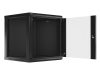Lanberg WF01-6612-10B 19" 12U SZÉL:600mm MÉLY:600mm MAG:640mm lapraszerelt üvegajtós fekete fali rack szekrény