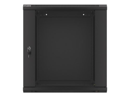 Lanberg WF01-6612-10B 19" 12U SZÉL:600mm MÉLY:600mm MAG:640mm lapraszerelt üvegajtós fekete fali rack szekrény