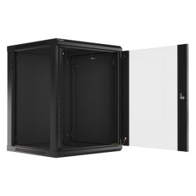   Lanberg WF01-6615-10B 19" 15U SZÉL:600mm MÉLY:600mm MAG:774mm lapraszerelt üvegajtós fekete fali rack szekrény