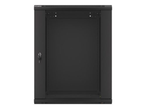 Lanberg WF01-6615-10B 19" 15U SZÉL:600mm MÉLY:600mm MAG:774mm lapraszerelt üvegajtós fekete fali rack szekrény