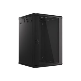   Lanberg WF01-6618-10B 19" 18U SZÉL:600mm MÉLY:600mm MAG:907mm lapraszerelt üvegajtós fekete fali rack szekrény