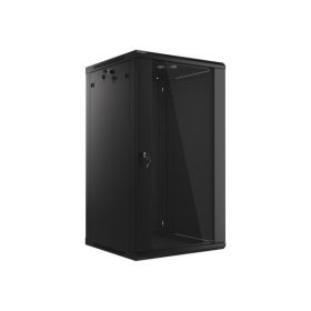   Lanberg WF01-6622-10B 19" 22U SZÉL:600mm MÉLY:600mm MAG:1085mm lapraszerelt üvegajtós fekete fali rack szekrény
