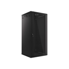   Lanberg WF01-6627-10B 19" 27U SZÉL:600mm MÉLY:600mm MAG:1307mm lapraszerelt üvegajtós fekete fali rack szekrény