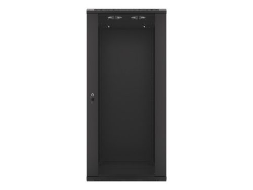 Lanberg WF01-6627-10B 19" 27U SZÉL:600mm MÉLY:600mm MAG:1307mm lapraszerelt üvegajtós fekete fali rack szekrény