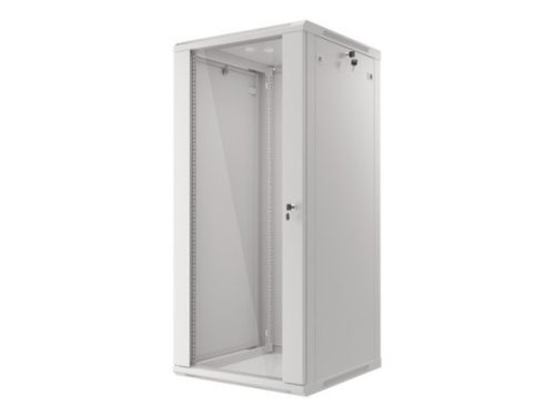 Lanberg WF01-6627-10S 19" 27U SZÉL:600mm MÉLY:600mm MAG:1307mm lapraszerelt üvegajtós szürke fali rack szekrény