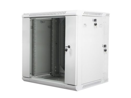 Lanberg WF02-6612-10S 19" 12U SZÉL:600mm MÉLY:600mm MAG:640mm lapraszerelt üvegajtós szürke kétrészes fali rack szekrény