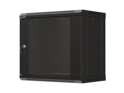Lanberg WF03-5309-10B 19" 9U SZÉL:540mm MÉLY:350mm MAG:500mm lapraszerelt üvegajtós fekete fali rack szekrény