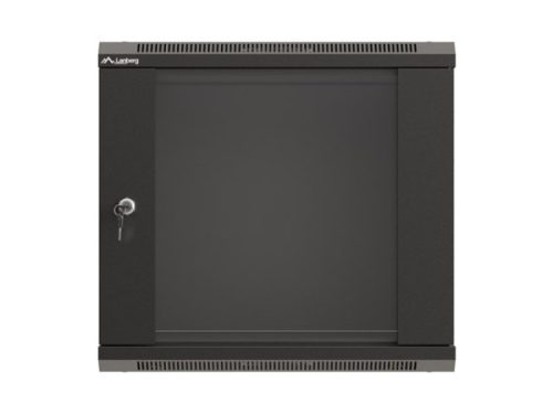 Lanberg WF03-5309-10B 19" 9U SZÉL:540mm MÉLY:350mm MAG:500mm lapraszerelt üvegajtós fekete fali rack szekrény