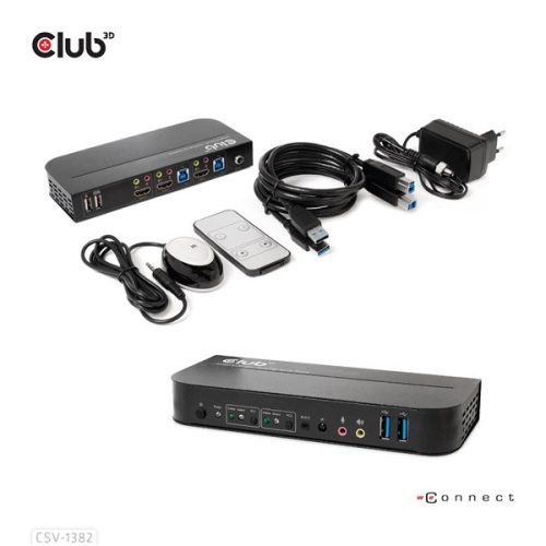 Club 3D KVM Switch - CSV-1382 (Dual HDMI, 4K60Hz, USB, PC KVM funkció, HDR, 3D támogatás)