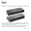 Club 3D KVM Switch - CSV-1382 (Dual HDMI, 4K60Hz, USB, PC KVM funkció, HDR, 3D támogatás)