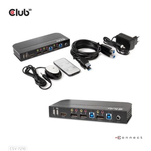 Club 3D KVM Switch - CSV-7210 (Dual DisplayPort, 4K60Hz, HDMI, KVM, IR távirányító)