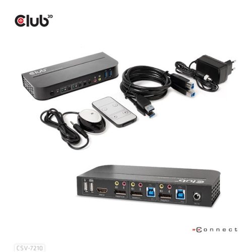 Club 3D KVM Switch - CSV-7210 (Dual DisplayPort, 4K60Hz, HDMI, KVM, IR távirányító)
