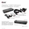 Club 3D KVM Switch - CSV-7210 (Dual DisplayPort, 4K60Hz, HDMI, KVM, IR távirányító)