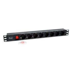   Equip Hálózati Elosztó - 333286 (C14, 8 Schuko, Rack 1U, 1,8m kábel, fekete)