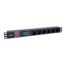   Equip Hálózati Elosztó - 333317 (Schuko, 6 Schuko, túlfeszültség védett, Rack 1U, 1,8m kábel, fekete)