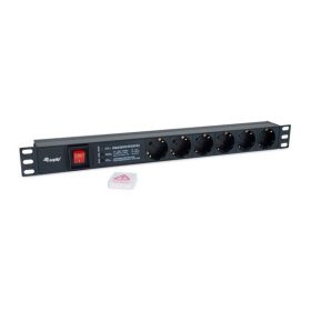   Equip Hálózati Elosztó - 333317 (Schuko, 6 Schuko, túlfeszültség védett, Rack 1U, 1,8m kábel, fekete)