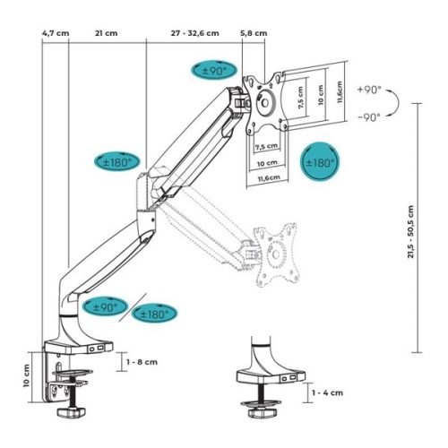 Advance Monitor Asztali konzol - Ergomount Xtrem (17-45", Max.: 15kg, dönthető, forgatható, gázrugó, fekete)