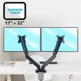   Advance Monitor Asztali konzol - Ergomount Dual (17-32", Max.: 2x9kg, dönthető, forgatható, gázrugó, fekete)
