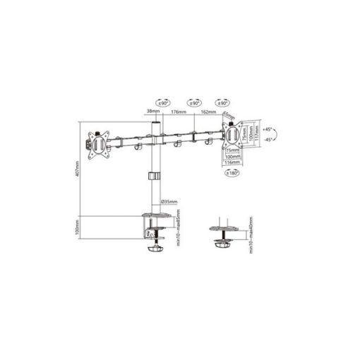 Equip Monitor Asztali konzol - 650157 (13"-32", 2 monitor, dönthető, forgatható, állítható magasság, Max.:2x9kg, fekete)