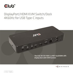   Club 3D KVM Switch - CSV-1585 (2xUSB-C to HDMI, DP, USB-C 100W PD3.0, 2xUSB-C, 3xUSB-A, 3,5 Jack, RJ45, 4k60Hz)