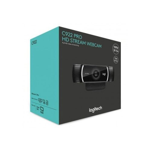 Logitech Webkamera - C922 Pro Stream (1920x1080 képpont, állvány, mikrofon, Full HD, fekete)