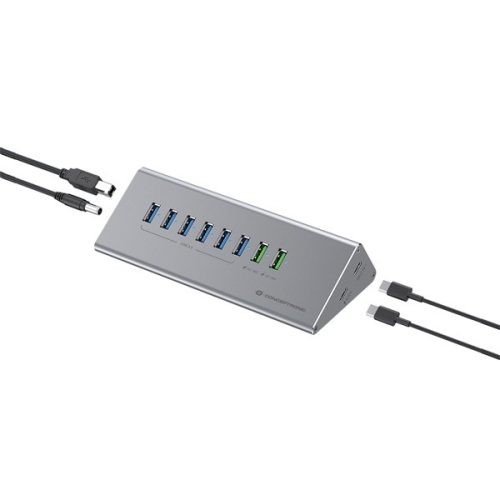 Conceptronic USB Hub - HUBBIES18G (10 port, USB-A/C to 2x USB-C+8x USB-A, külső táp, szürke)