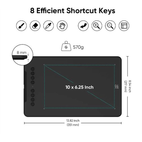 XP-PEN Grafikus tábla - Deco 01V3 (10"x6,25", 5080 LPI, PS 16k, 200 RPS, 8 gomb, USB)