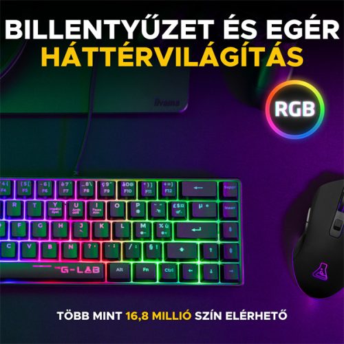 The G-Lab Gaming kit - 2 in 1 COMBO HYDROGEN B/HU (TKL billentyűzet, egér, 6200 DPI, RGB, USB-A, fekete, magyar)