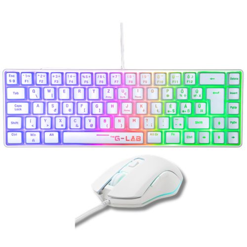 The G-Lab Gaming kit - 2 in 1 COMBO HYDROGEN W/HU (TKL billentyűzet, egér, 6200 DPI, RGB, USB-A, fehér, magyar)