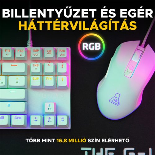 The G-Lab Gaming kit - 2 in 1 COMBO HYDROGEN W/HU (TKL billentyűzet, egér, 6200 DPI, RGB, USB-A, fehér, magyar)