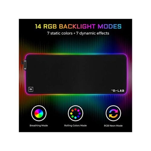 The G-Lab Egérpad - PAD RUBIDIUM (800x300x3mm; fekete, extra USB, vízálló, RGB LED)