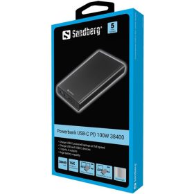   Sandberg Akkubank - Powerbank USB-C PD 100W 38400 (Bemenet: USB-C, Kimenet: 2xUSB-A+USB-C)